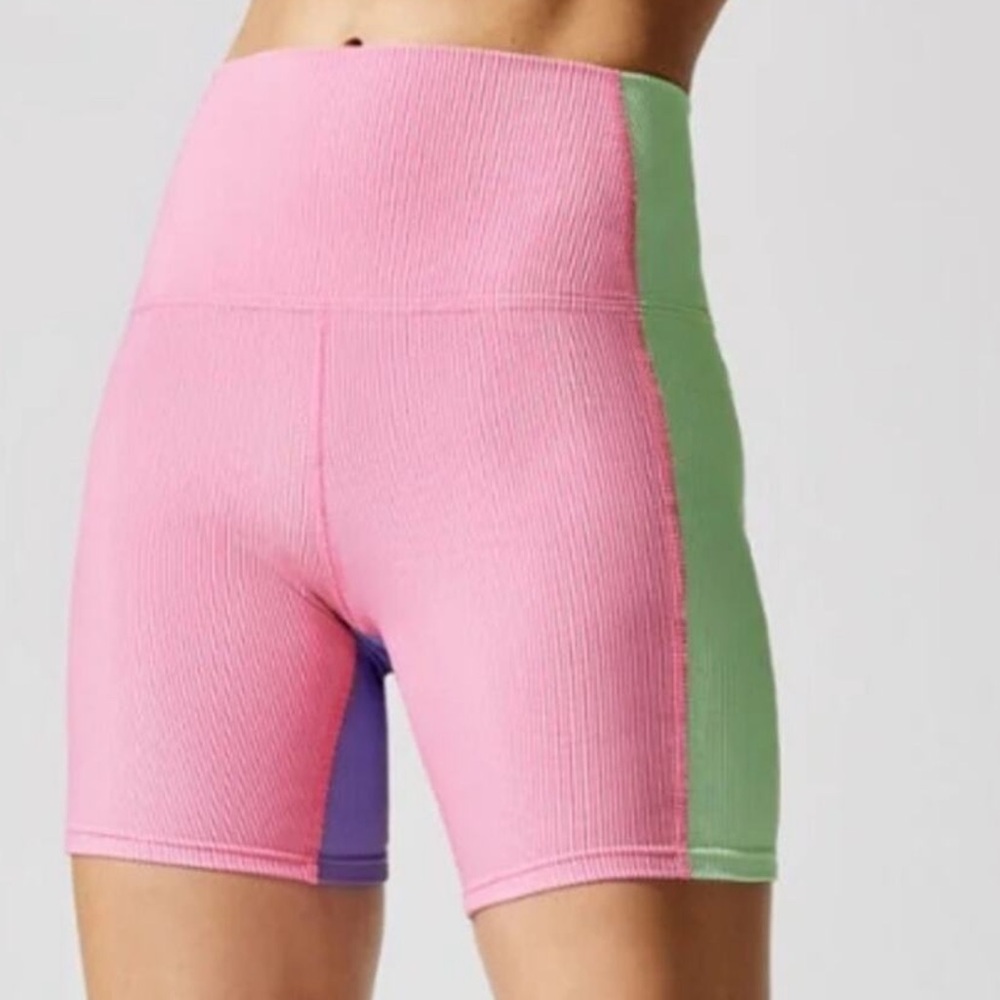 Beach Riot Ilene Short Colorblock 
Neon Green Pink and Purple. Women’s Large